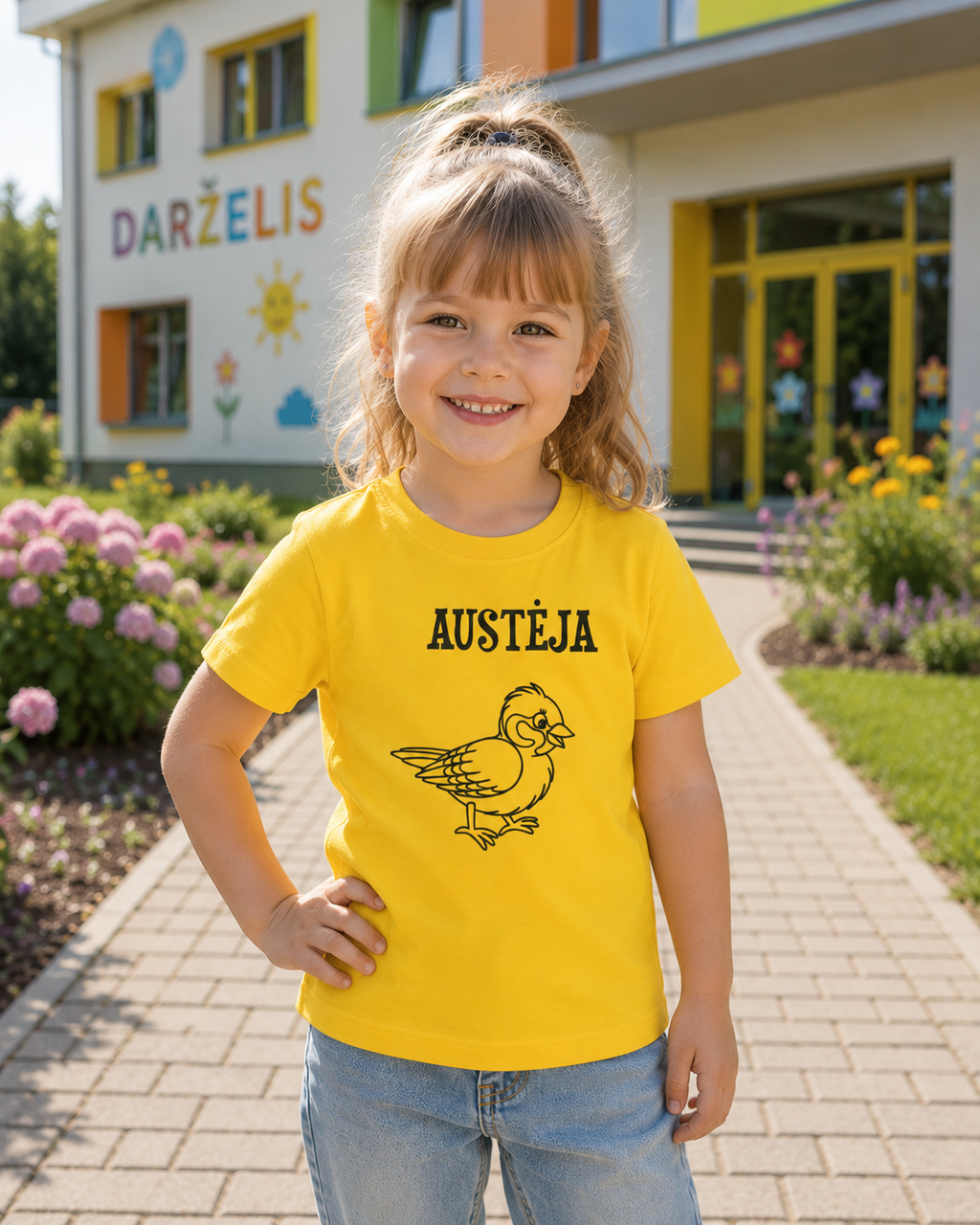 Marškinėliai darželiui su paukšteliu