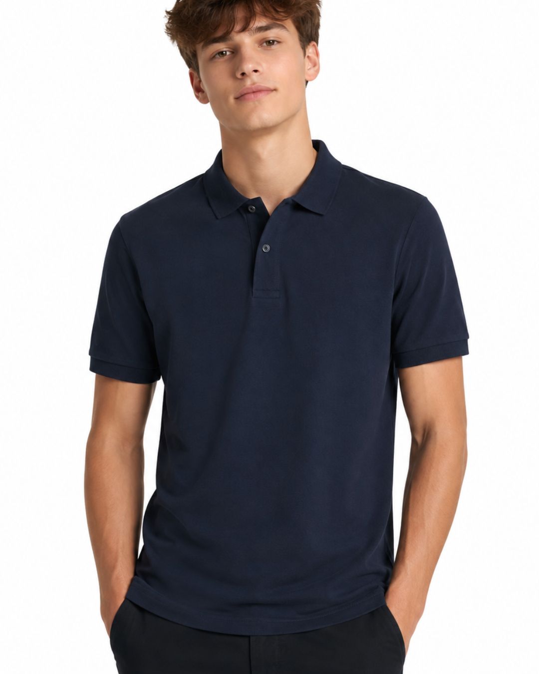 Tamsiai mėlyni (navy) polo marškinėliai mokyklai (vyriškas modelis)