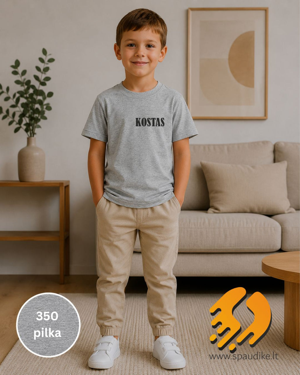 Marškinėliai su vardu pilki  spalva nuo 8,50 EUR