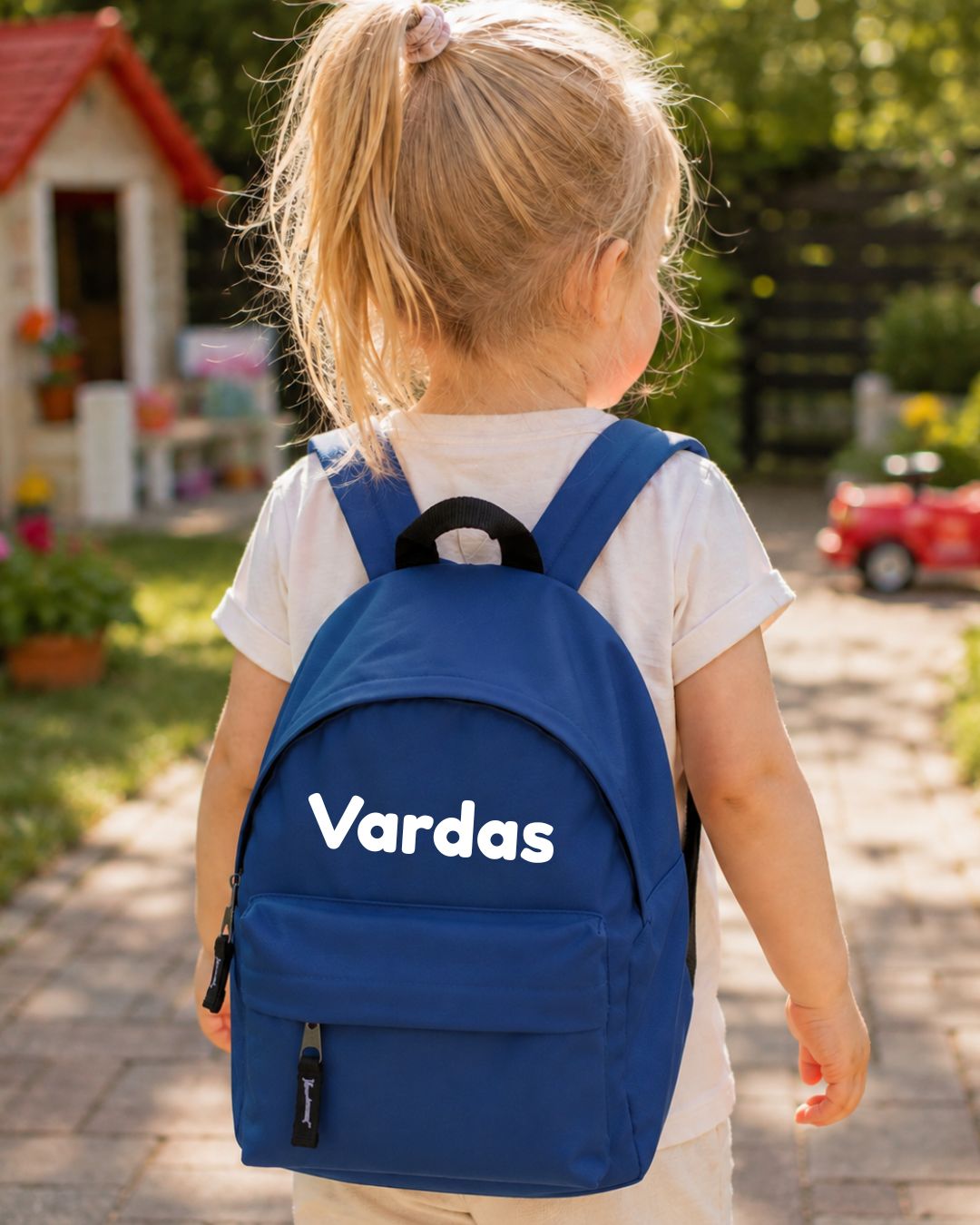 Kuprinė su vardu – mėlyna, darželinukams
