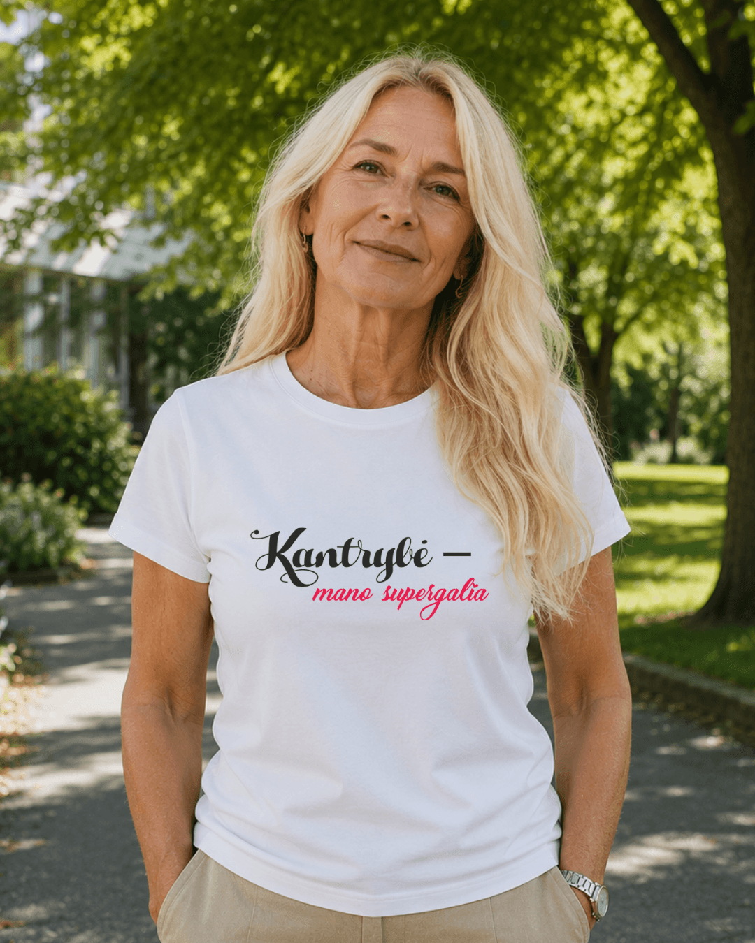 "Kantrybė — mano supergalia" marškinėliai su užrasu - Spaudikė