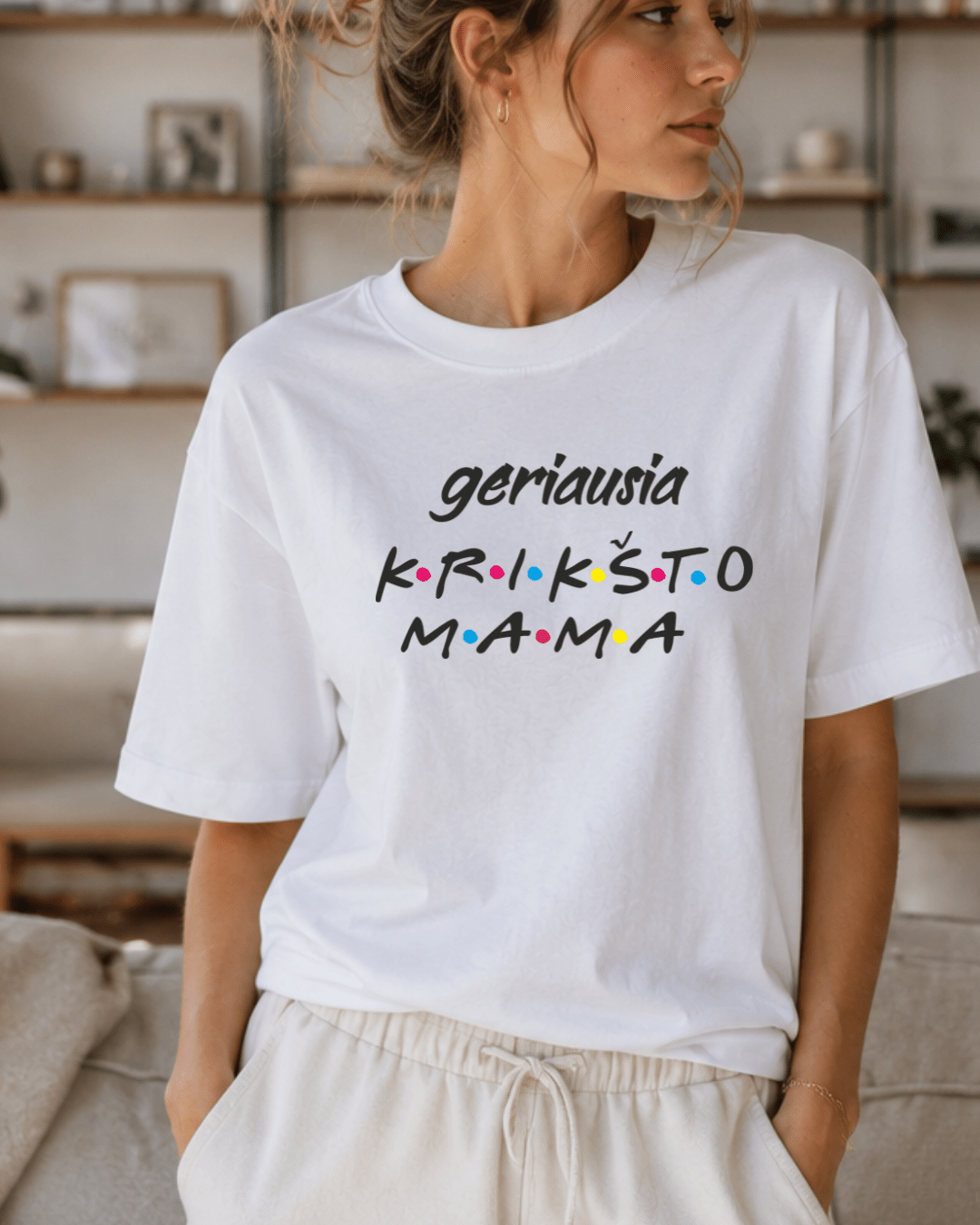 Marškinėliai "Geriausia krikšto mama" (Friends stiliaus dizainas) - Spaudikė
