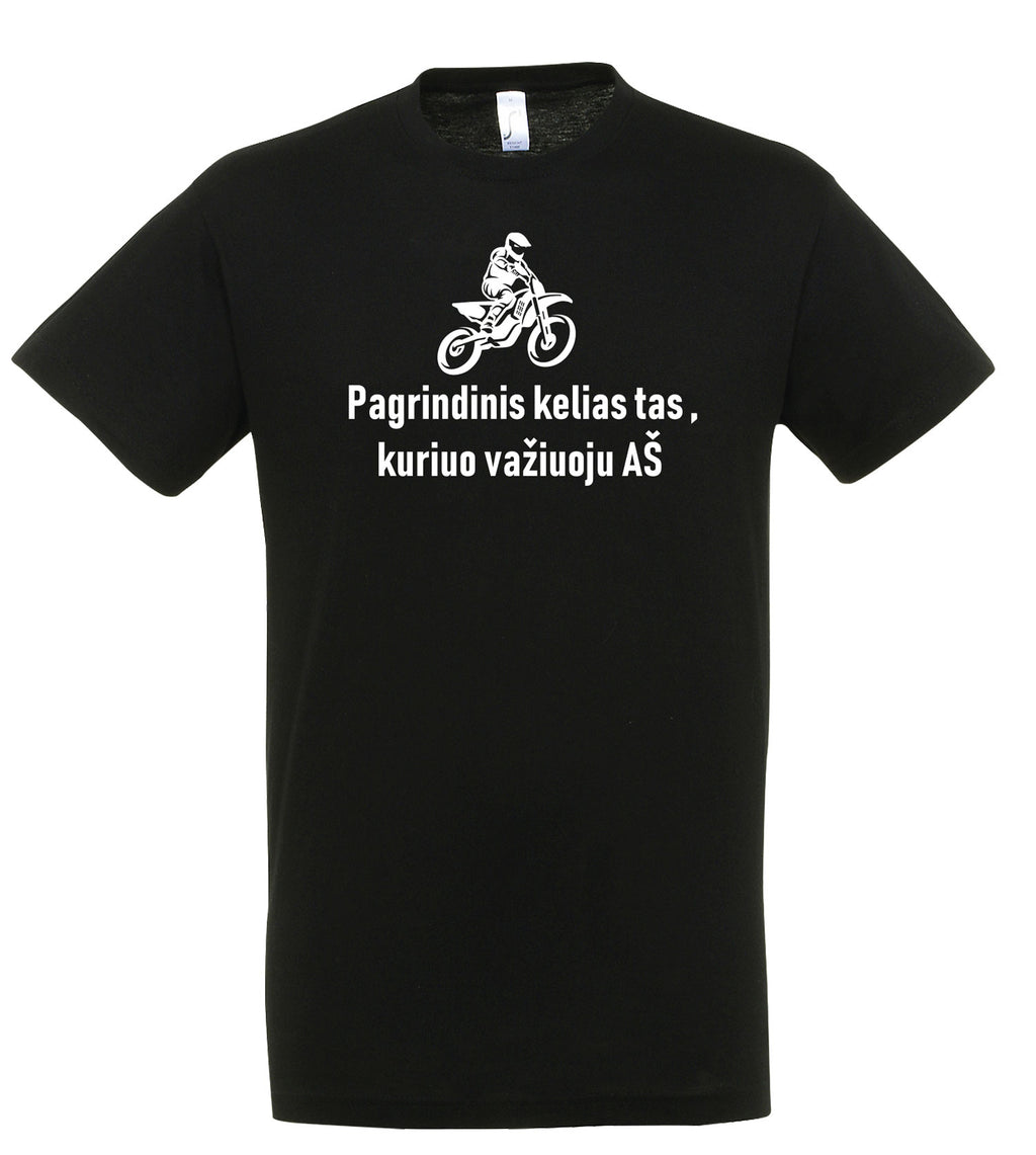 marskineliai su motociklu ir uzrasu pagrindinis kelias 