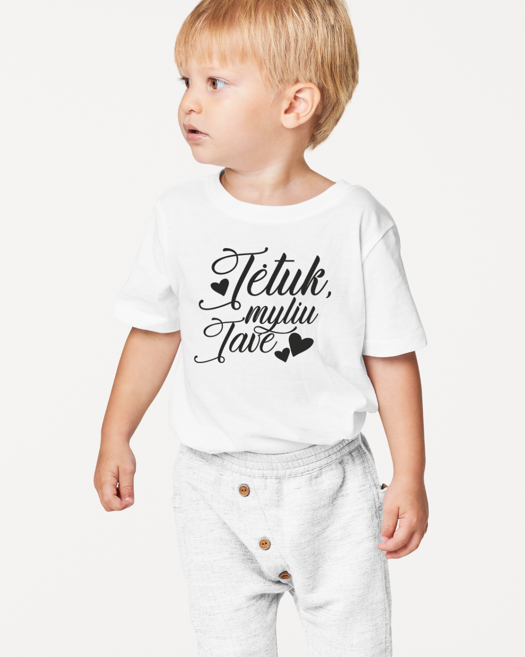 balti vaikiski marskineliai su uzrasu, tetuk myliu.